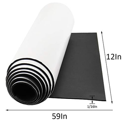 DGSL Foam Insulation Neoprene Sheets with Adhesive, 12''W x 59''L x 1/16''T | Weatherproof Soundproof Padding for Automotive, Multi-Function Soundproof Large Closed Cell Neoprene Rubber Roll - color: Black, size: 12 in x 59 in x 1/16 Inch