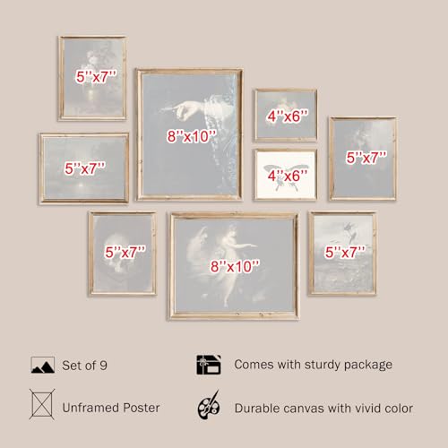 KBKBART Dark Academia Wall Art Unframed, 9pcs Gothic Prints for Wall Decor | Victorian Gothic Art, Halloween Pictures Wall Decor, Moody Posters, apartment dorm and bedroom decor - color: Dark Academia Room Decor