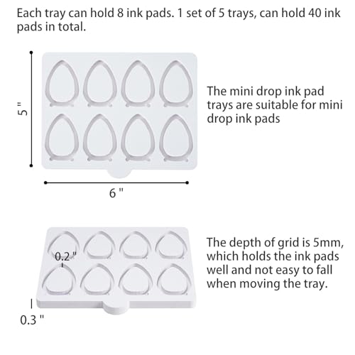 Drop Ink Pad Caddy Mini Stamp Pad Storage Tray | Ink Pad Organizer Holder, Stackable, Set of 5, 1 Tray Holds 8 Ink Pads, 40 Total - size: Ink Pad Drop Caddy Tray