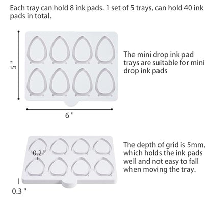 Drop Ink Pad Caddy Mini Stamp Pad Storage Tray | Ink Pad Organizer Holder, Stackable, Set of 5, 1 Tray Holds 8 Ink Pads, 40 Total - size: Ink Pad Drop Caddy Tray