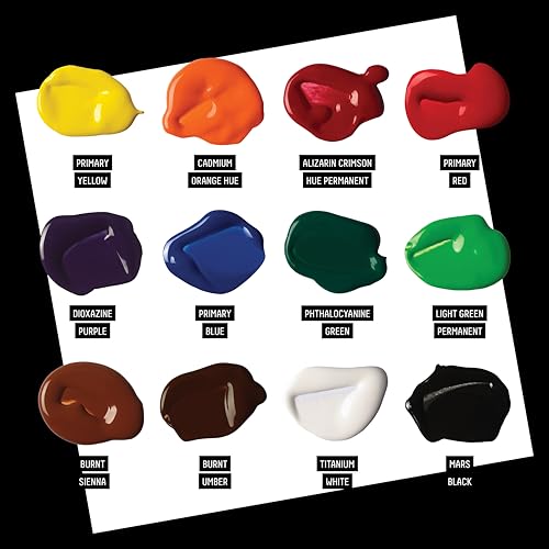 Liquitex BASICS Acrylic Fluid Paint, 12 x 118ml (4-oz.) Bottle Set | Super Versatile, Fine Art Pigments; Fluid Consistency, Vibrant satin colors, Permanent, Lightfast, Water-Resistant Finish - style: 6 x 118ml (4-oz.)