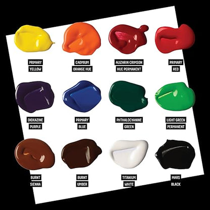 Liquitex BASICS Acrylic Fluid Paint, 12 x 118ml (4-oz.) Bottle Set | Super Versatile, Fine Art Pigments; Fluid Consistency, Vibrant satin colors, Permanent, Lightfast, Water-Resistant Finish - style: 6 x 118ml (4-oz.)