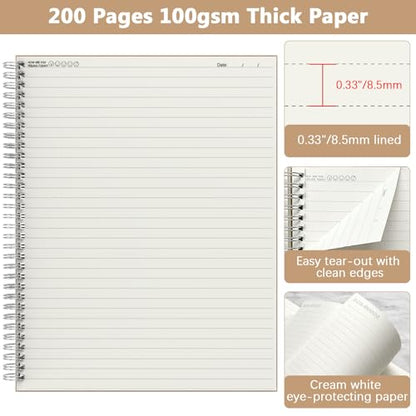 A4 Lined Spiral Notebook, 2 Pack Large Spiral Journal for Writing, 200 Pages 100gsm Thick Lined Paper Notebooks for Work, Class, Taking Notes, Drawing - Kraft Brown Cover, 8.5" x 11" - color: Lined