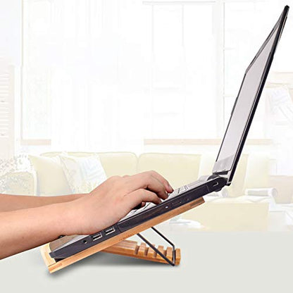 wishacc Bamboo Book Stand for Reading, 13.2" x 9.2" Premium Wooden Cookbook Holder and Recipe Stand for Kitchen Counter, Foldable Adjustable Desk Easel with 5 Angles for Textbooks, Sheet Music, Tablet - size: 13.2 x 9.2 inches