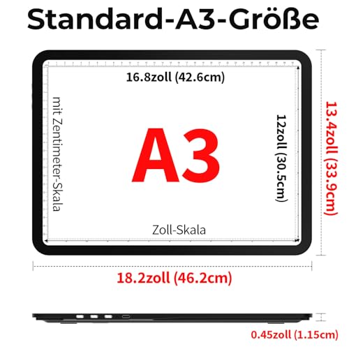 Zocelight Rechargeable A3 Light Board with Built-in Stand,Super Bright Magnetic Light Box for Tracing,Wireless Light Pad for Diamond Painting,Side Buttons,5000mAH Battery,LED Light Table for Drawing - size: A3 with Stand
