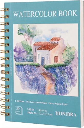 HONIBRA Watercolor Paper Pad 4"×6", 30 Sheets 140lb/300g Cold Press Book - size: 4”×6“
