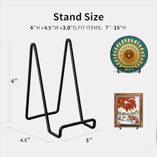 3 Pack 6 inch Metal Plate Stands for Display, Plate Holder Pictures Frame Easel Display Stand, Tabletop Picture Stand, Iron Easels for Display Photo Frames, Plates, Vinyl Record，Book, Plaque, Sign
