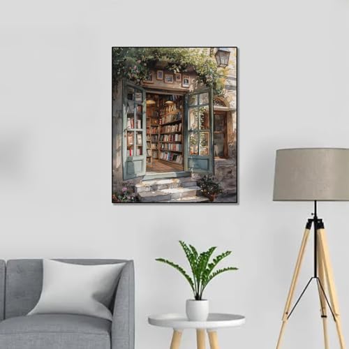 PHANTASYART Vintage Bookstore Paint by Numbers Kit for Adults 16x20inch | Paint by Number Adult, Bookstore Canvas Paint by Numbers for Adults, DIY Acrylic Painting Kits, Gifts & Home Decor - color: Bookstore, size: 16x20inch
