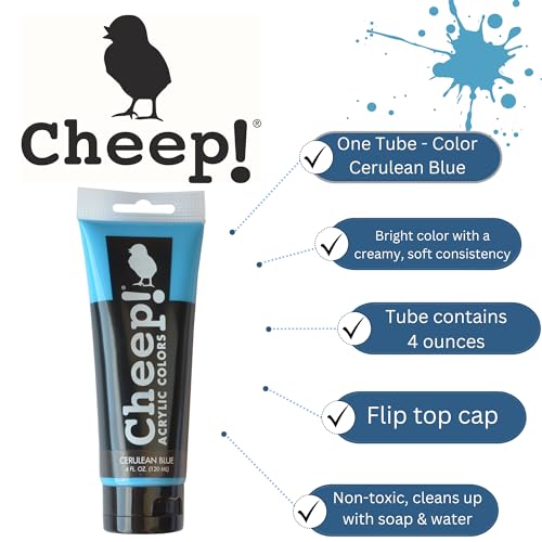 Cheep! Acrylic Paints, 4 oz. Tube - Cerulean Blue, Perfect for Artists - Quality Acrylic Paint Heavy Body Paint Artist and Student - color: Cerulean Blue