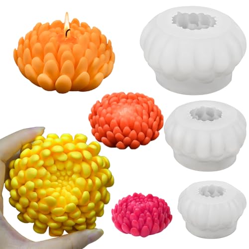 Flower Candle Molds, Set of 3 Sizes Chrysanthemum Flower Molds - color: 3 PCS Peony Chrysanthemum Mold