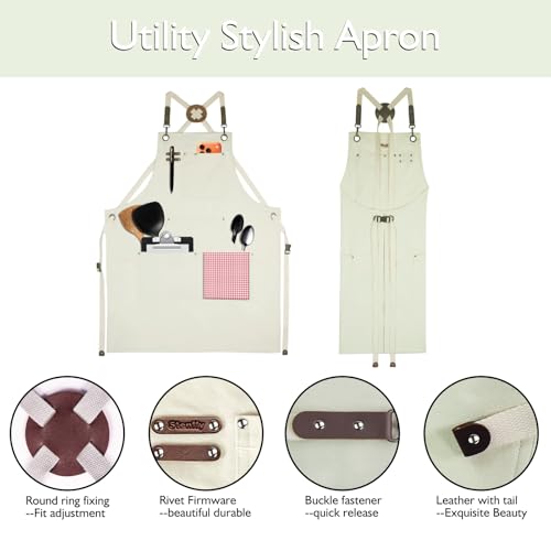 Kitchen Apron, Work Apron, Canvas Apron, White - color: White