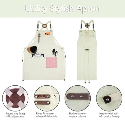 Kitchen Apron, Work Apron, Canvas Apron, White - color: White