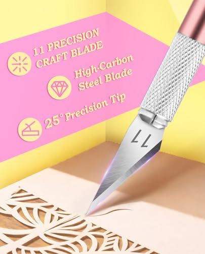 DIYSELF Exacto Knife Set with 10 Extra #11 Blades, 6-Inch Metal Ruler, Pink | Exacto Knife for Crafting, Art, Scrapbooking & Stencil Projects, Hobby Knife Set for Artists & Students - color: Rose Gold
