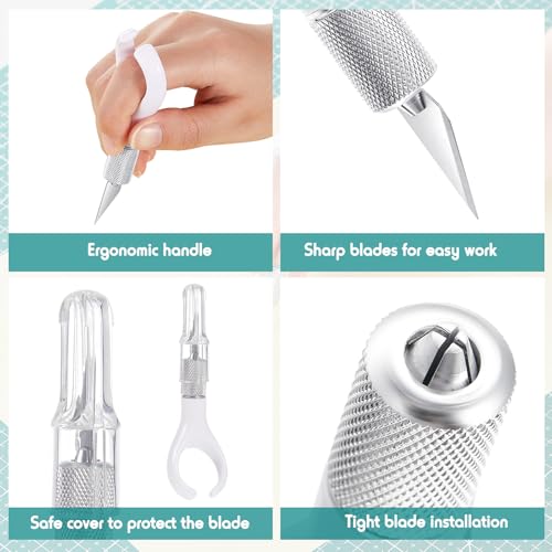Lasnten 4 Pack Fingertip Craft Knife 4.2 In Detail Knife with Blades, White | Ergonomic Hobby Knife Handle with Finger Grip Cutting Tool for Precision Cutting and Trimming