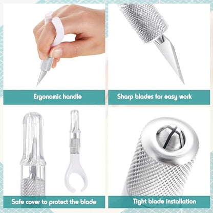 Lasnten 4 Pack Fingertip Craft Knife 4.2 In Detail Knife with Blades, White | Ergonomic Hobby Knife Handle with Finger Grip Cutting Tool for Precision Cutting and Trimming