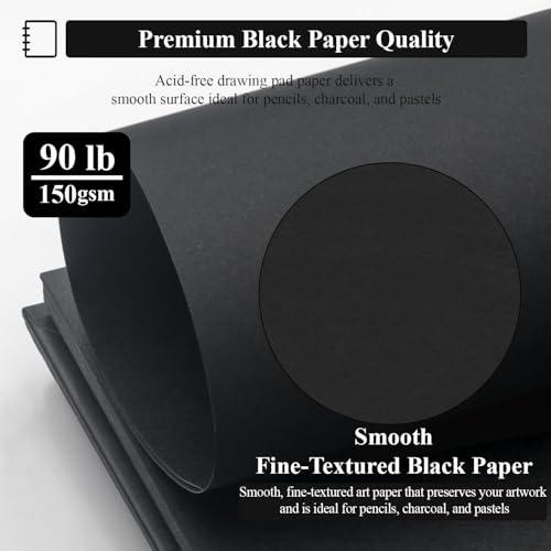 SuFly Black Paper Notebook, 60 Sheets Spiral Bound Sketch Book 9x12, 90lb/150gsm Black Art Paper for Drawing and Painting. - color: Black, size: 9-x-12-inch:1 Pack