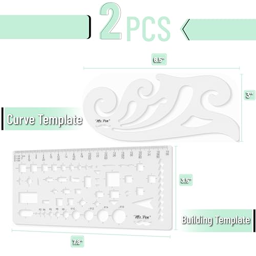 Mr. Pen- Geometric Drawing Template, 2 pcs, French Curve, Plastic Template - style: 2 pcs
