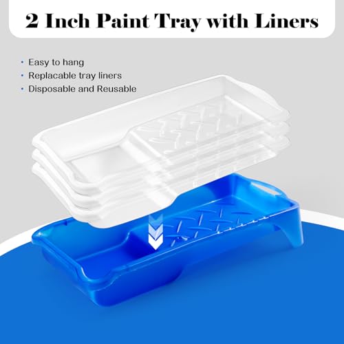 Mister Rui 25Pc 2" Foam Paint Roller Kit with Tray Liners & Sponge Brushes | High-Density 50kg/m³ Foam. Ideal for Furniture, Trim, Corners, Crafts and Detail Work on Small Surfaces - size: 2 Inch,25 Pack