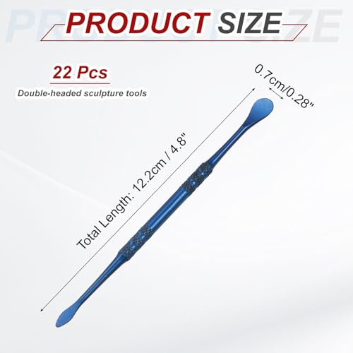 HARFINGTON 22pcs Wax Carving Tool 4.8" Double-Headed Stainless Steel Sculpture Tools Kit Modeling Engraving Sculpting Spoons for Clay Pottery Crafts Shaping, Navy Blue - color: Navy Blue