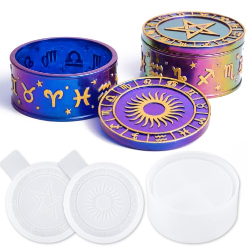 NiArt Zodiac Silicone Resin Mold Storage Box with Star Lid Epoxy DIY Art | Flexible BPA-Free Silicone Zodiac Jar Mold, Unmolds Easily, Reusable for Jewelry, Trinket, Candle & Home Decor Crafting - style: Constellation Storage Box
