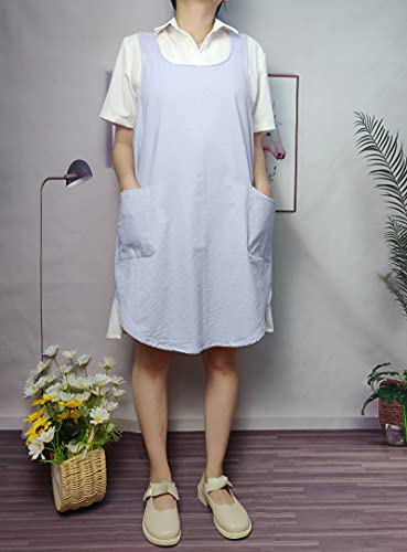 Cotton Cross Back Aprons Solid Color Cooking Kitchen Garden Smock for Women Girls with Pockets - color: Blue