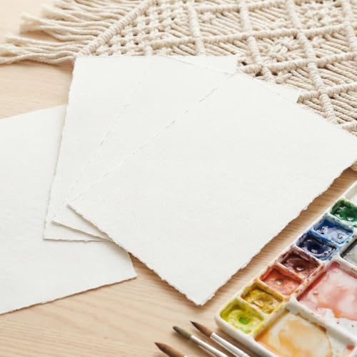 50 Sheets Deckled Edge Handmade Paper, 7 x 10 in, 160 GSM | Rough Cold-Pressed Texture, Handmade Deckle Edge, for Invitations, Cards, Watercolor and Crafts - size: 7x10 Inch