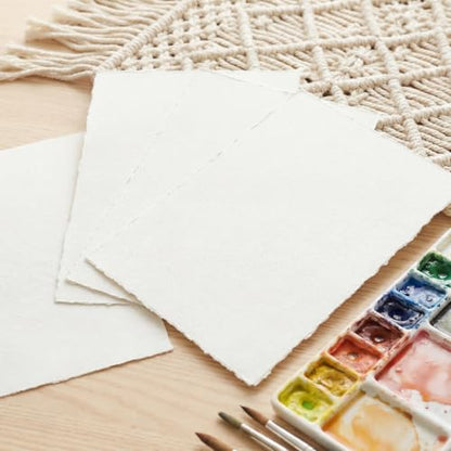 50 Sheets Deckled Edge Handmade Paper, 7 x 10 in, 160 GSM | Rough Cold-Pressed Texture, Handmade Deckle Edge, for Invitations, Cards, Watercolor and Crafts - size: 7x10 Inch