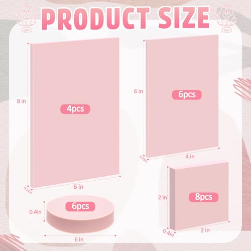 Innconee 24 Pcs Rubber Stamp Carving Blocks Pink Rubber Carving Blocks Round Square Rectangle Making Kit for Stamp Crafts and DIY Project