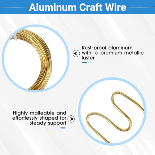 2 Rolls Aluminum Craft Wire, 9 Gauge (3mm) Flexible Metal Wire for Jewelry Making, 65.6 Ft (32.8 Ft/Roll) Bendable Armature Wire for Bonsai, Sculpting and DIY Crafts [Gold] - size: 9Gauge 32.8Ft Each, style: Gold
