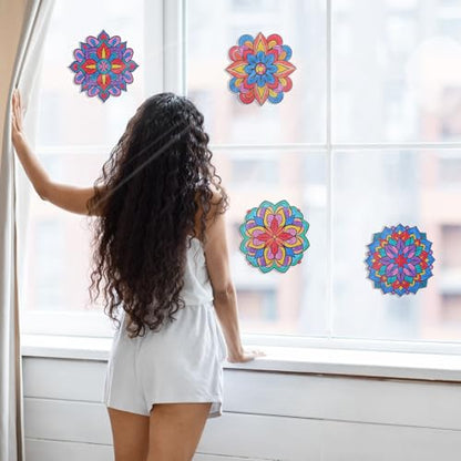 Potchen Mandala Art Kit DIY Window Clings with Markers, 48 Pcs, Floral - style: Floral