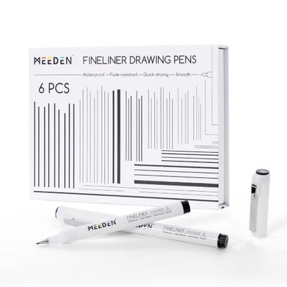 MEEDEN Micro Fineliner Drawing Pens: 0.4-1.2mm XS Nib, 6 Pack, Black Ink | Waterproof archival ink with a flexible tip for technical drawing, sketching, outlining, manga, illustration, and journaling - style: XS Elastic Nib
