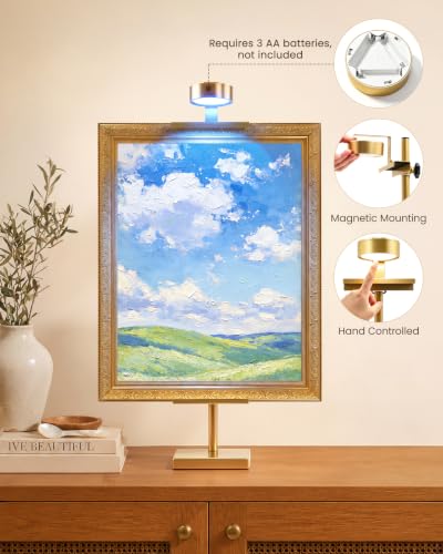 Adjustable Tabletop Easel Stand with Picture Frame Light, Gold | Picture Easels for Display Up to 29" H, Picture Frame Holder, For Art, Photo - color: Light Gold