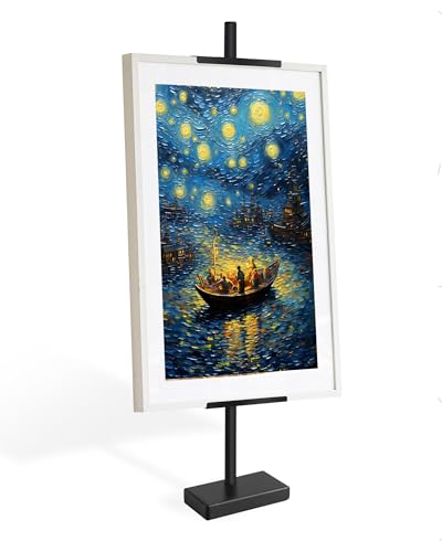 Tabletop Picture Frame Stand, Adjustable Tabletop Easel Stand for Frames Up to 28" H,Picture Frame Holder Stand for Display, Metal Standing Easel Display Stand for Frames, Canvas, Artwork, Signs (Black)