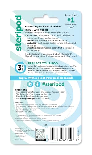 Steripod Clip-On Toothbrush Protector, Pink/Blue, 2 Count - color: Pink and Blue, size: 2 Count (Pack of 1)