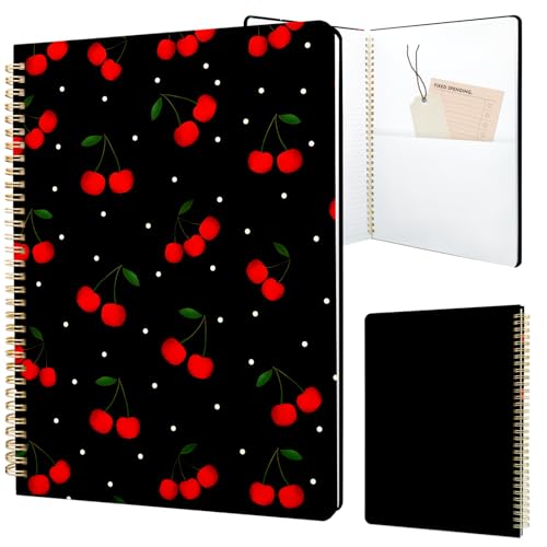Cute Spiral Notebook journal A4 Aesthetic Pretty Design for Women Girls Kawaii with Pocket, 8.5 x 11 inch, Lined, Cherry - color: Cherry, style: Lined