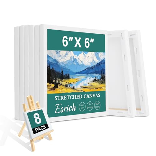 ESRICH Small Stretched Canvas for Painting 6x6 inch, 2/5''Profile Art Primed 8 Pack Canvases for Painting, Cotton Small Professional Blank Paint Canvas for Kids and Art Supplies, for Acrylics, Oils. - style: 8 Packs Stretched Canvas - 6*6in