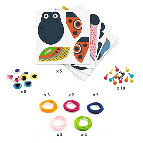 DJECO, Kids' Fuzzy Bug Craft kit, 3D pom poms