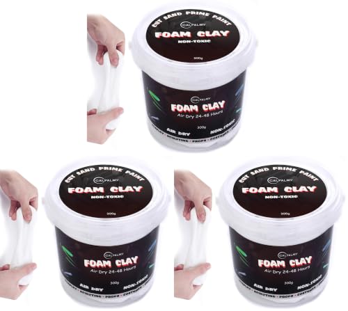 Moldable Cosplay Foam Clay (White) – High Density and Hiqh Quality for Intricate Designs | Air Dries to Perfection for Cutting with a Knife or Rotary Tool, Sanding or Shaping (Pack of 3) - color: White, size: 300g (Pack of 3)