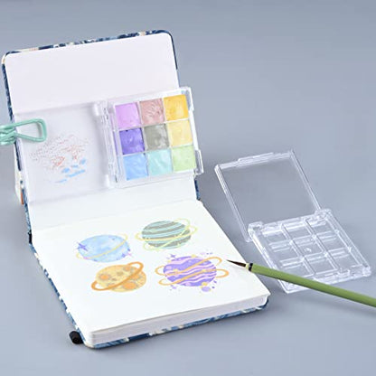 9 Wells Clear Plastic Paint Storage Palette Box,Mini Travel Paint Palette Box for Watercolor Painting, Acrylic and Oil Painting Paint Saver with Lid and Mixing Tray