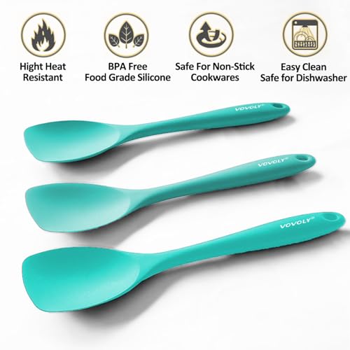 Upgrade Silicone Spatula Spoon Set,VOVOLY Heat Resistant Rubber Spoonula, Seamless Non-Stick Flexible Scrapers for Baking Mixing Tool,3 Pack, Teal - color: Teal