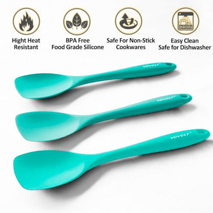 Upgrade Silicone Spatula Spoon Set,VOVOLY Heat Resistant Rubber Spoonula, Seamless Non-Stick Flexible Scrapers for Baking Mixing Tool,3 Pack, Teal - color: Teal