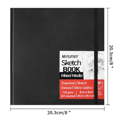 8x8" Mixed Media Sketchbook for Drawing,Hardcover Mix Media Art Sketchbook | 125GSM,100Sheets/200Pages, Hardcover Art Sketchbook for Dry Media,Painting,Drawing,Junk Journal Supplies - color: 8x8in-Black