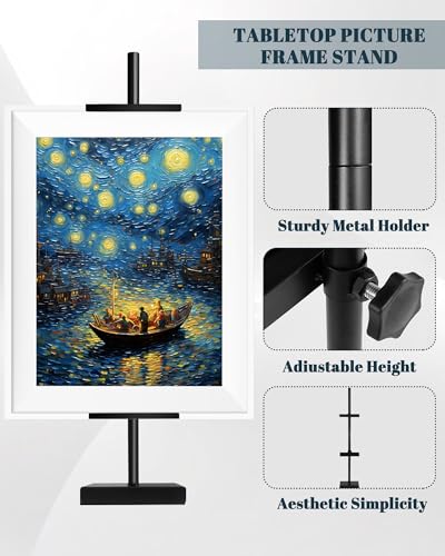 Tabletop Picture Frame Stand, Adjustable Tabletop Easel Stand for Frames Up to 28" H,Picture Frame Holder Stand for Display, Metal Standing Easel Display Stand for Frames, Canvas, Artwork, Signs (Black)