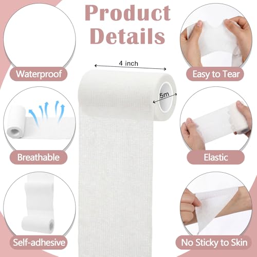 Treela 64 Pack 2" X 5 Yards Self Adhesive Bandage Wrap White | Cohesive Flexible Wrap for Wrist Ankle Fingers, Breathable Sports Tape, Self Adherent Rolls for Pets Vet, Coban Style - color: White, size: 4 Inch X 5 Yard