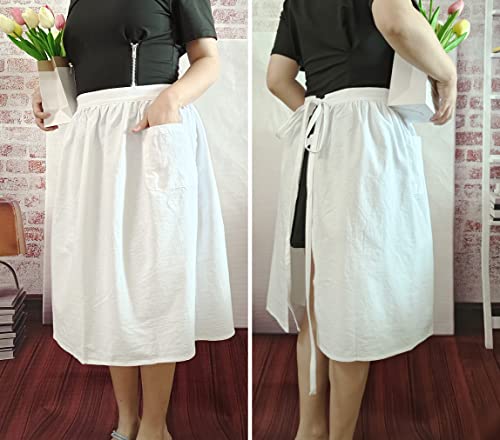 Unisex Chef Aprons White Retro Cotton Maid Short 2 Pockets Waist Waiter Waitress Half Apron - color: Cotton White
