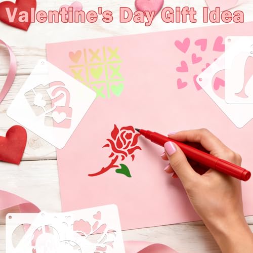 72 PCS 3x3 Inch Valentine‘s Day Stencils for Painting - Love red HeartKiss red RoseCupid's Arrow Reusable Valentine's Painting Templates on Wood, Glass, Fabric, Window Door Decor DIY Decoration - style: 72 PCS Valentine‘s Day