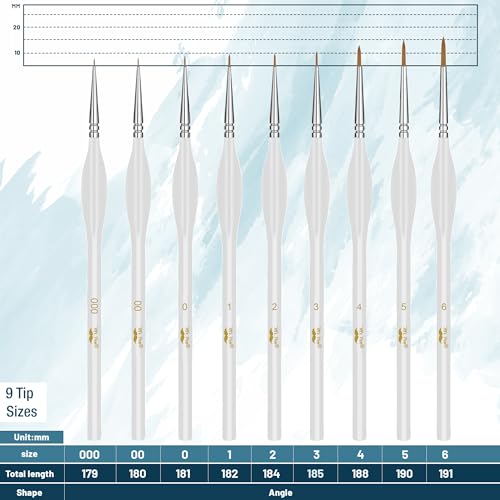 Mr. Pen- Detail Paint Brushes Set, 9 pcs, White, Miniature Paint Brushes - color: White