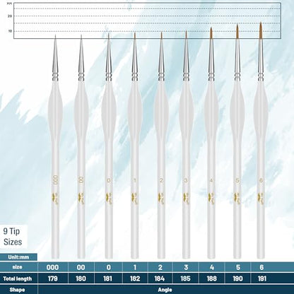 Mr. Pen- Detail Paint Brushes Set, 9 pcs, White, Miniature Paint Brushes - color: White