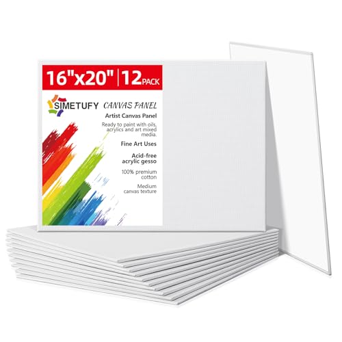 12 Pack 16x20 Inch Flat Canvas Panels Large Painting Boards | 8 Oz Triple Primed 100% Cotton Acid Free White Blank for Acrylic, Oil Paints - size: 16"x20"