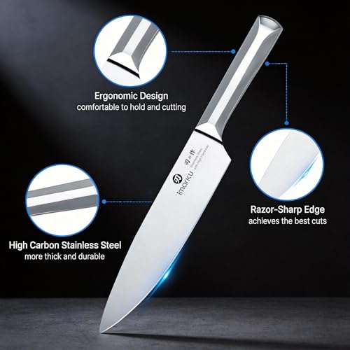 imarku 16PCS Stainless Steel Knife Set, Full Tang Design with Wooden Block | Knife Set With Block And Sharpener, High Carbon Stainless Steel Blades, Ergonomic Non-Slip Handles, Dishwasher Safe Design - color: Brown-Sliver, size: 16 Pcs